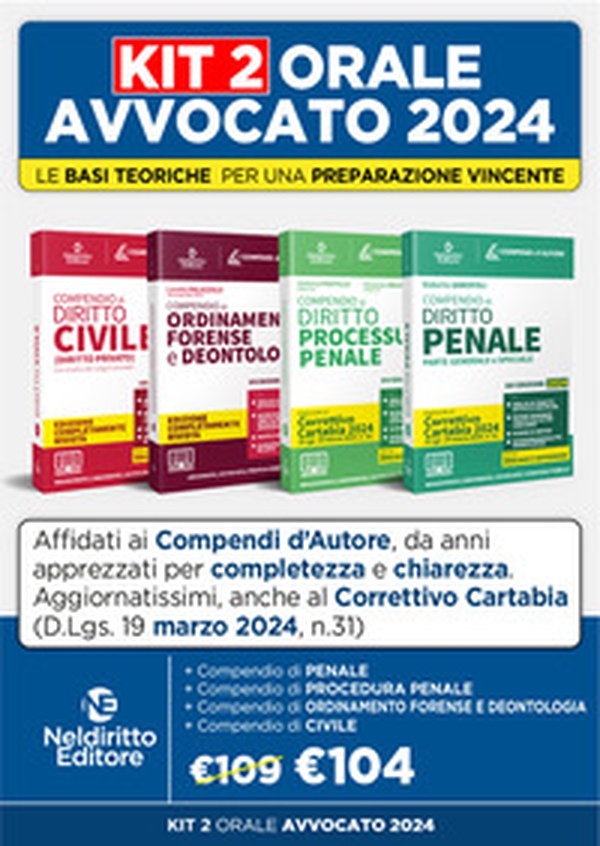 Speciale Orale Avvocato kit 4 compendi (Civile, Ordinamento forense + Penale + Procedura Penale) - Librerie.coop Speciale Orale Avvocato kit 4 compendi (Civile, Ordinamento forense + Penale + Procedura Penale) - Librerie.coop