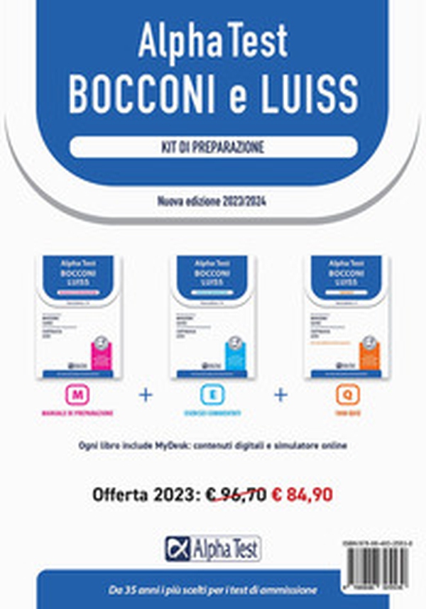 Alpha Test Bocconi Luiss. Kit di preparazione: Manuale di preparazione-Esercizi commentati-1800 quiz - Librerie.coop Alpha Test Bocconi Luiss. Kit di preparazione: Manuale di preparazione-Esercizi commentati-1800 quiz - Librerie.coop