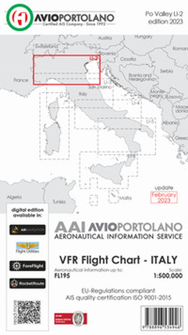 Avioportolano. VFR flight chart LI 2 Italy Po valley 2023. ICAO annex 4 - EU-Regulations compliant - Librerie.coop Avioportolano. VFR flight chart LI 2 Italy Po valley 2023. ICAO annex 4 - EU-Regulations compliant - Librerie.coop