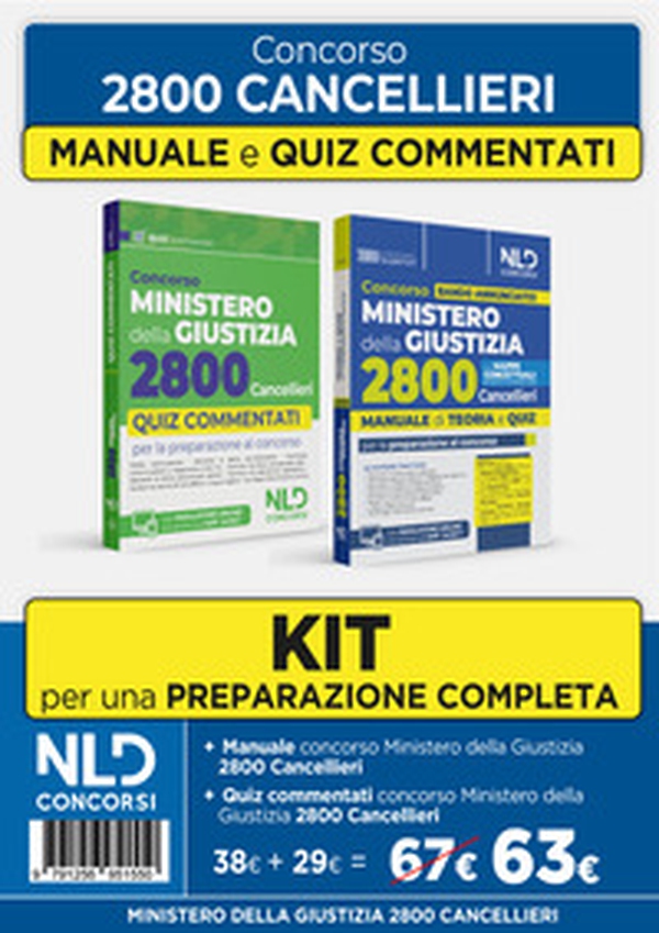 Kit concorso Ministero della Giustizia per 2800 cancellieri: manuale di teoria + quiz commentati per la preparazione al concorso 2025 - Librerie.coop Kit concorso Ministero della Giustizia per 2800 cancellieri: manuale di teoria + quiz commentati per la preparazione al concorso 2025 - Librerie.coop