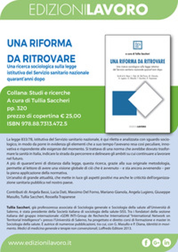 Una riforma da ritrovare. Una ricerca sociologica sulla legge istitutiva del Servizio sanitario nazionale quarant'anni dopo - Librerie.coop Una riforma da ritrovare. Una ricerca sociologica sulla legge istitutiva del Servizio sanitario nazionale quarant'anni dopo - Librerie.coop