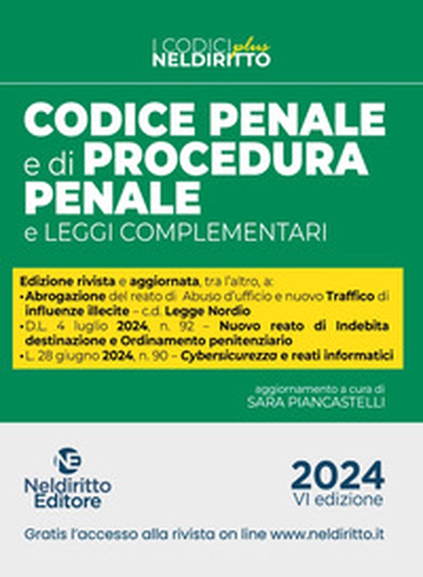 Codice penale e di procedura penale e leggi complementari 2024. Aggiornato alla Legge Nordio - Librerie.coop Codice penale e di procedura penale e leggi complementari 2024. Aggiornato alla Legge Nordio - Librerie.coop