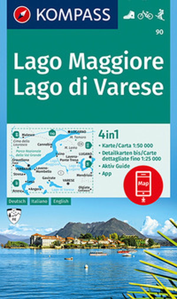 Carta escursionistica n. 90. Lago Maggiore, Lago di Varese 1:50.000. Ediz. italiana, tedesca e inglese - Librerie.coop