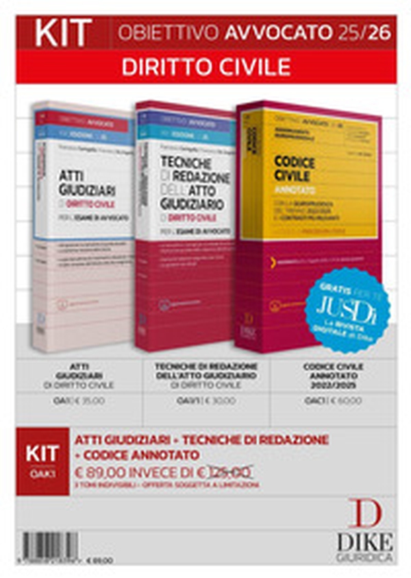 Kit. Obiettivo avvocato 25/26 Diritto civile: Atti giudiziari di diritto civile-Tecniche di redazione dell'atto giudiziario di diritto civile-Codice civile annotato 2022/2025 - Librerie.coop