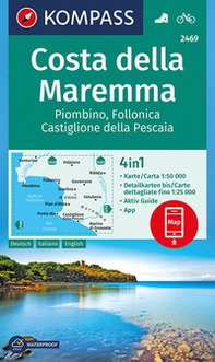 Carta escursionistica n. 2469. Costa della Maremma, Piombino, Follonica Castiglione della Pescaia 1:50.000. Ediz. italiana, tedesca e inglese - Librerie.coop