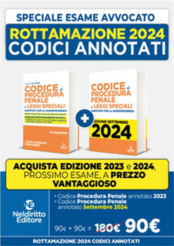 Rottamazione: Codice di procedura penale annotato con la giurisprudenza 2023-2024. Esame Avvocato 2023-2024 + Codice di procedura penale annotato con la giurisprudenza 2023-2024. Esame Avvocato 2024-2025 - Librerie.coop Rottamazione: Codice di procedura penale annotato con la giurisprudenza 2023-2024. Esame Avvocato 2023-2024 + Codice di procedura penale annotato con la giurisprudenza 2023-2024. Esame Avvocato 2024-2025 - Librerie.coop