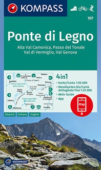 Carta escursionistica n. 107. Ponte di Legno, Alta Val Camonica, Passo del Tonale 1:50.000. Ediz. italiana, tedesca e inglese - Librerie.coop