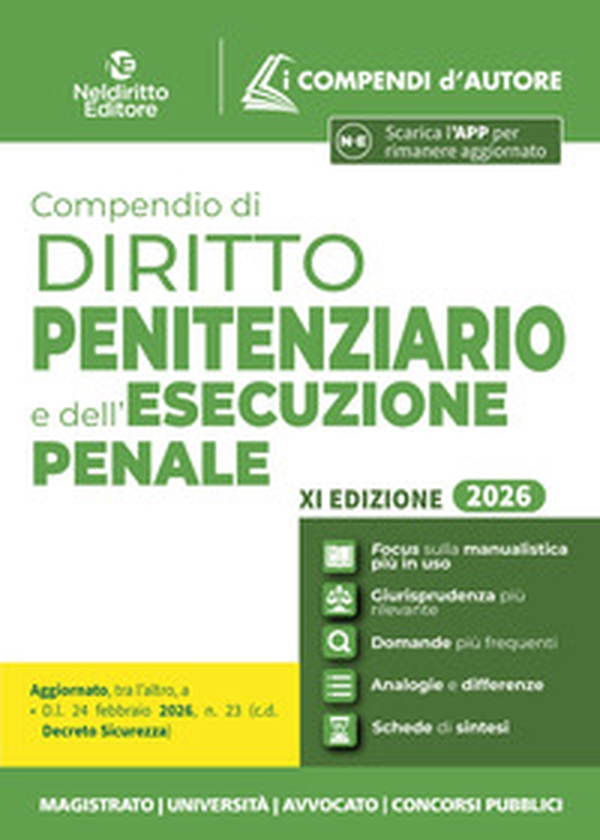 Compendio di diritto penitenziario e dell'esecuzione penale 2026 aggiornato al Decreto sicurezza - Librerie.coop