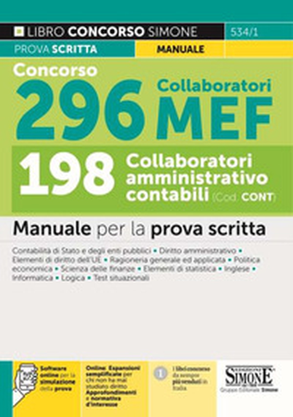 Concorso 296 collaboratori MEF, 198 collaboratori amministrativo contabili (Cod. CONT). Manuale per la prova scritta - Librerie.coop Concorso 296 collaboratori MEF, 198 collaboratori amministrativo contabili (Cod. CONT). Manuale per la prova scritta - Librerie.coop