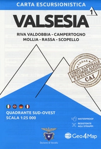 Carta escursionistica Valsesia. Riva Valdobbia, Campertogno, Mollia, Rassa, Scopello. Quadrante sud-ovest 1:25.000 - Librerie.coop