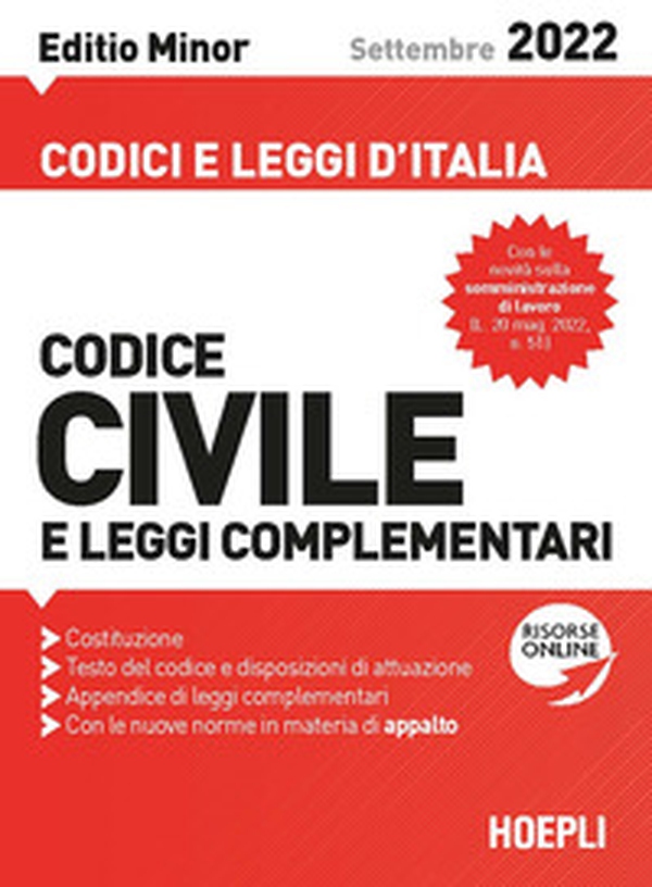 Codice civile e leggi complementari. Settembre 2022. Editio minor - Librerie.coop Codice civile e leggi complementari. Settembre 2022. Editio minor - Librerie.coop
