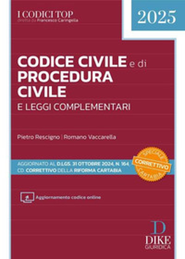 Codice civile e di procedura civile e leggi complementari 2025. Aggiornato al D.Lgs. 31 ottobre 2024, n. 164, cd. Correttivo della Riforma Cartabia - Librerie.coop Codice civile e di procedura civile e leggi complementari 2025. Aggiornato al D.Lgs. 31 ottobre 2024, n. 164, cd. Correttivo della Riforma Cartabia - Librerie.coop