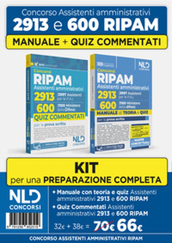 Kit concorso Ripam 3997 posti, profilo 2913 assistenti amministrativi e concorso 1100 posti Ministero della Difesa, profilo per 600 assistenti amministrativi manuale di teoria + quiz commentati - Librerie.coop