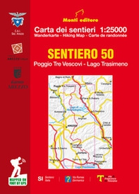 Sentiero 50. Poggio tre vescovi. Lago Trasimeno. Carta dei sentieri 1:25.000. Ediz. italiana, inglese, francese e tedesca - Librerie.coop