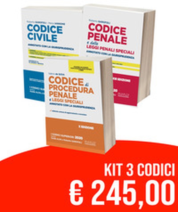 Kit Codici Esame Avvocato 2020: Codice civile-Codice penale annotati con la giurisprudenza-Codice di procedura penale e leggi speciali. Annotato con la giurisprudenza - Librerie.coop Kit Codici Esame Avvocato 2020: Codice civile-Codice penale annotati con la giurisprudenza-Codice di procedura penale e leggi speciali. Annotato con la giurisprudenza - Librerie.coop
