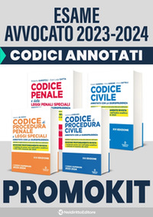 Kit Codici Esame Avvocato 2023: Codice civile-Codice penale e delle leggi penali speciali-Codice di procedura civile-Codice di procedura penale e leggi speciali. Annotati con la giurisprudenza - Librerie.coop Kit Codici Esame Avvocato 2023: Codice civile-Codice penale e delle leggi penali speciali-Codice di procedura civile-Codice di procedura penale e leggi speciali. Annotati con la giurisprudenza - Librerie.coop