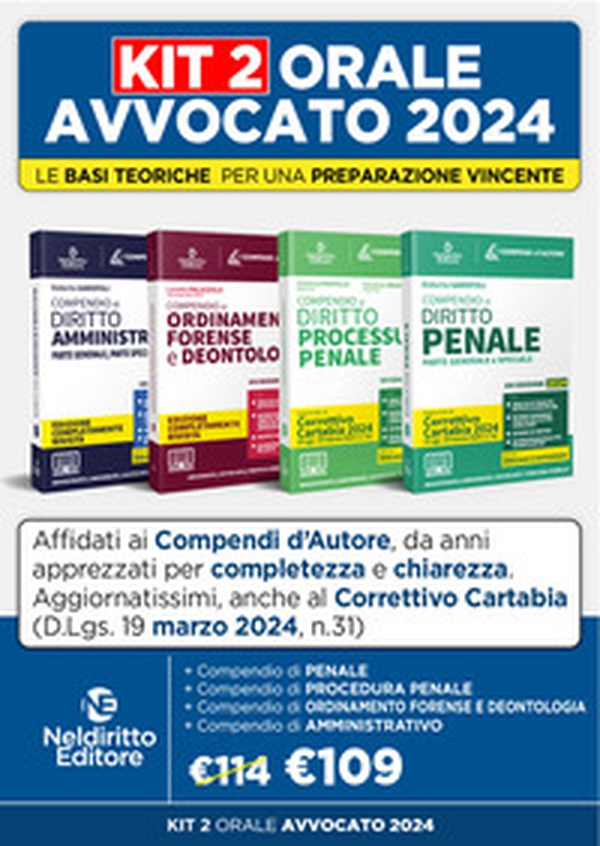 Speciale Orale Avvocato kit 4 compendi (Amministrativo, Ordinamento forense + Procedura penale + Penale) - Librerie.coop Speciale Orale Avvocato kit 4 compendi (Amministrativo, Ordinamento forense + Procedura penale + Penale) - Librerie.coop