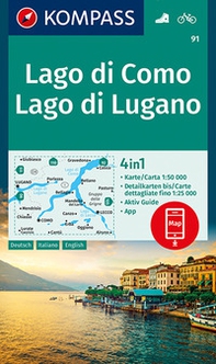 Carta escursionistica n. 91. Lago di Como, Lago di Lugano, 1:50.000. Ediz. italiana, tedesca e inglese - Librerie.coop