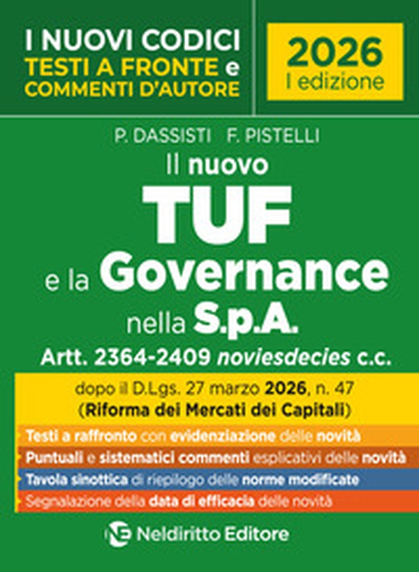Il nuovo TUF e la Governance della S.p.A. 2026 con testi a fronte e commenti d'autore - Librerie.coop
