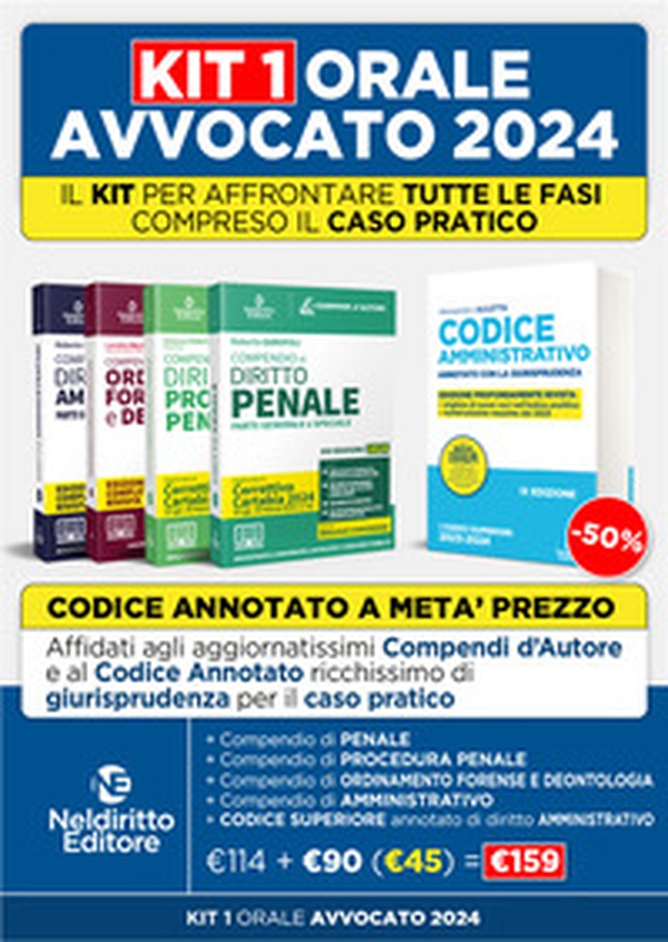 Speciale Orale Avvocato kit 4 compendi (Amministrativo, Ordinamento forense + Penale + Procedura Penale + Codice Amministrativo Annotato 2023) - Librerie.coop Speciale Orale Avvocato kit 4 compendi (Amministrativo, Ordinamento forense + Penale + Procedura Penale + Codice Amministrativo Annotato 2023) - Librerie.coop