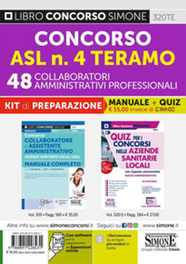 Concorso ASL n. 4 Teramo. 48 collaboratori amministrativi professionali. Kit di preparazione. Manuale + Quiz - Librerie.coop Concorso ASL n. 4 Teramo. 48 collaboratori amministrativi professionali. Kit di preparazione. Manuale + Quiz - Librerie.coop