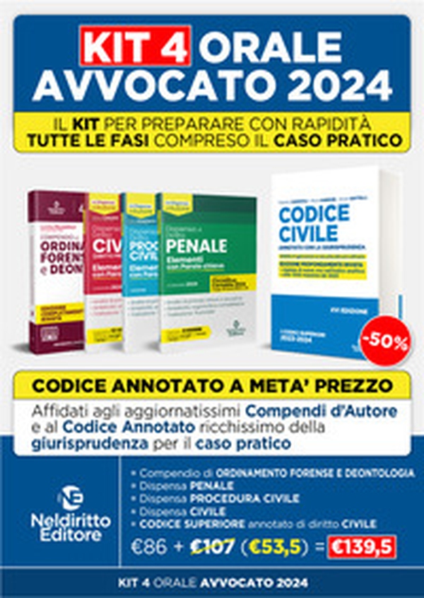 Speciale Orale Avvocato kit 3 dispense + 1 compendio + 1 codice civile (Civile, Ordinamento forense + Procedura civile + Penale) - Librerie.coop Speciale Orale Avvocato kit 3 dispense + 1 compendio + 1 codice civile (Civile, Ordinamento forense + Procedura civile + Penale) - Librerie.coop