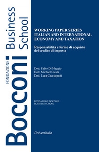 Working paper series. Italian and international economy and taxation. Responsabilità e forme di acquisto del credito di imposta - Librerie.coop