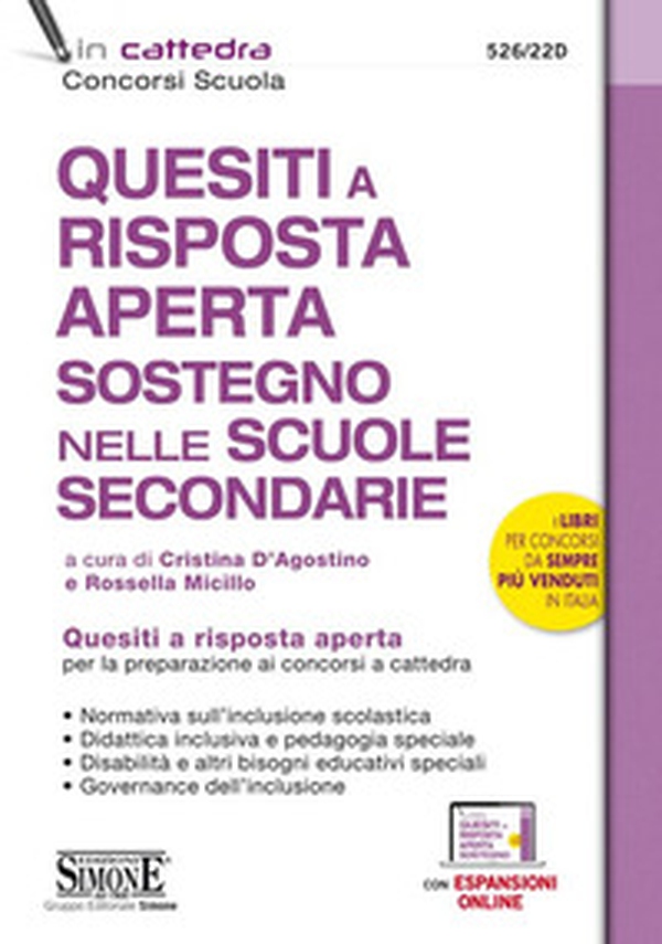 Quesiti a risposta aperta. Sostegno nelle scuole secondarie. Quesiti a risposta aperta per la preparazione ai concorsi a cattedra - Librerie.coop Quesiti a risposta aperta. Sostegno nelle scuole secondarie. Quesiti a risposta aperta per la preparazione ai concorsi a cattedra - Librerie.coop