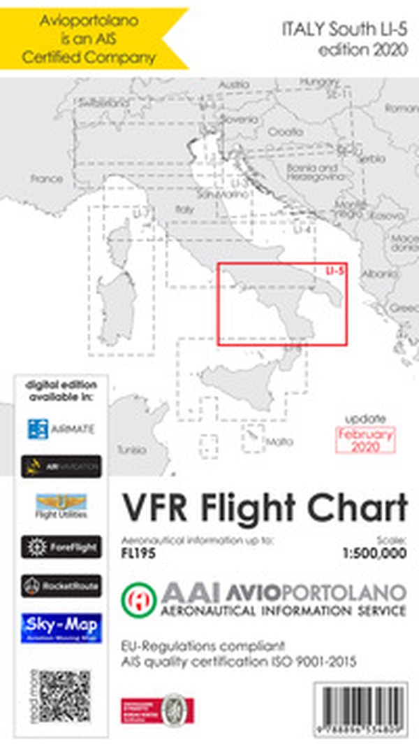Avioportolano. VFR flight chart LI 5 Italy south. ICAO annex 4 - EU-Regulations compliant. Ediz. italiana e inglese - Librerie.coop Avioportolano. VFR flight chart LI 5 Italy south. ICAO annex 4 - EU-Regulations compliant. Ediz. italiana e inglese - Librerie.coop