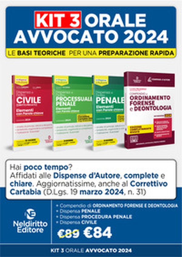 Speciale Orale Avvocato kit 3 dispense + 1 compendio (Penale, Ordinamento forense + Procedura penale + civile) - Librerie.coop Speciale Orale Avvocato kit 3 dispense + 1 compendio (Penale, Ordinamento forense + Procedura penale + civile) - Librerie.coop