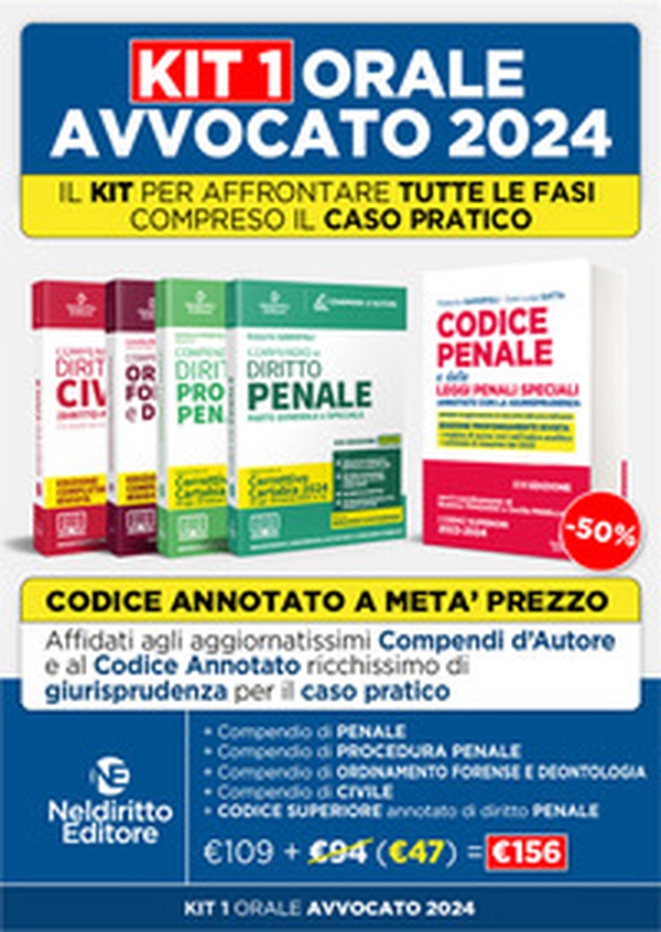 Speciale Orale Avvocato kit 4 compendi (Civile, Penale, Procedura Penale, Ordinamento forense + Codice Penale Annotato 2023) - Librerie.coop Speciale Orale Avvocato kit 4 compendi (Civile, Penale, Procedura Penale, Ordinamento forense + Codice Penale Annotato 2023) - Librerie.coop