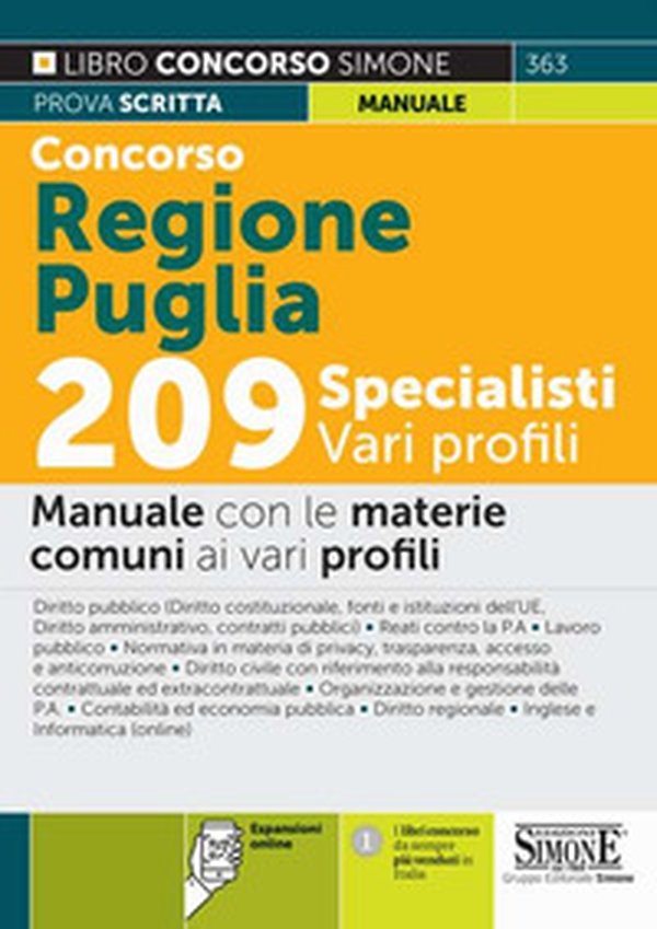Concorso Regione Puglia 209 specialisti vari profili. Manuale con le materie comuni ai vari profili - Librerie.coop Concorso Regione Puglia 209 specialisti vari profili. Manuale con le materie comuni ai vari profili - Librerie.coop