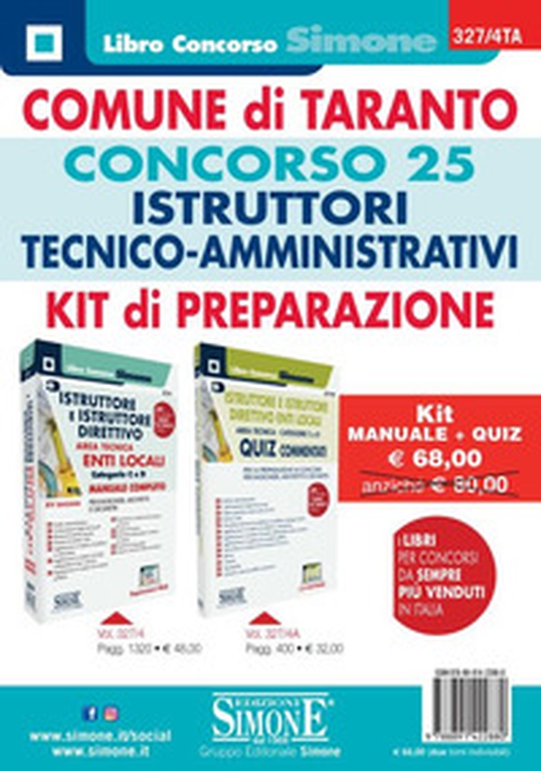 Comune di Taranto. Concorso 25 istruttori tecnici-amministrativi. Kit di preparazione. Manuale + quiz - Librerie.coop Comune di Taranto. Concorso 25 istruttori tecnici-amministrativi. Kit di preparazione. Manuale + quiz - Librerie.coop