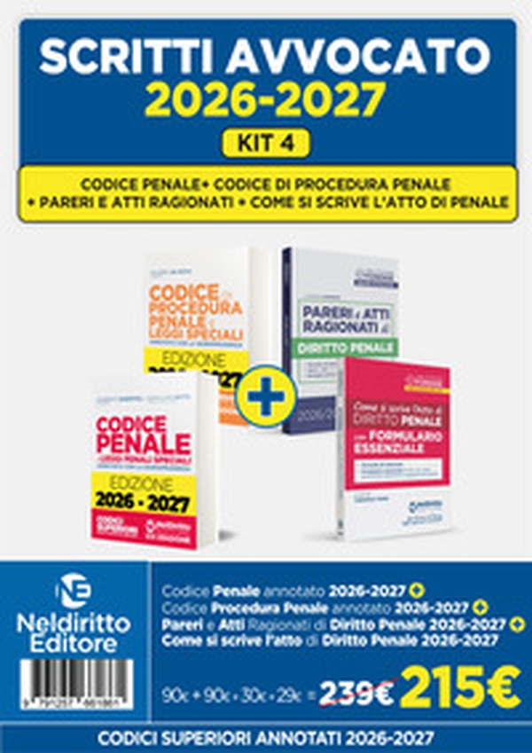 Kit 4 Codice penale+Codice di procedura penale annotati+Pareri di penale +Come si scrive l'atto di diritto penale 2026 - Librerie.coop