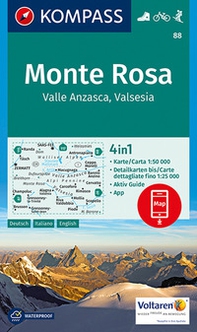 Carta escursionistica n. 88 - Monte Rosa, Valle Anzasca, Valsesia con guida 1:50.000. Ediz. italiana, tedesca e inglese - Librerie.coop
