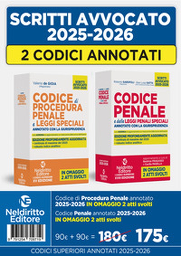 Kit codice penale e codice di procedura penale annotato con la giurisprudenza per l'esame di avvocato 2025-2026 - Librerie.coop Kit codice penale e codice di procedura penale annotato con la giurisprudenza per l'esame di avvocato 2025-2026 - Librerie.coop