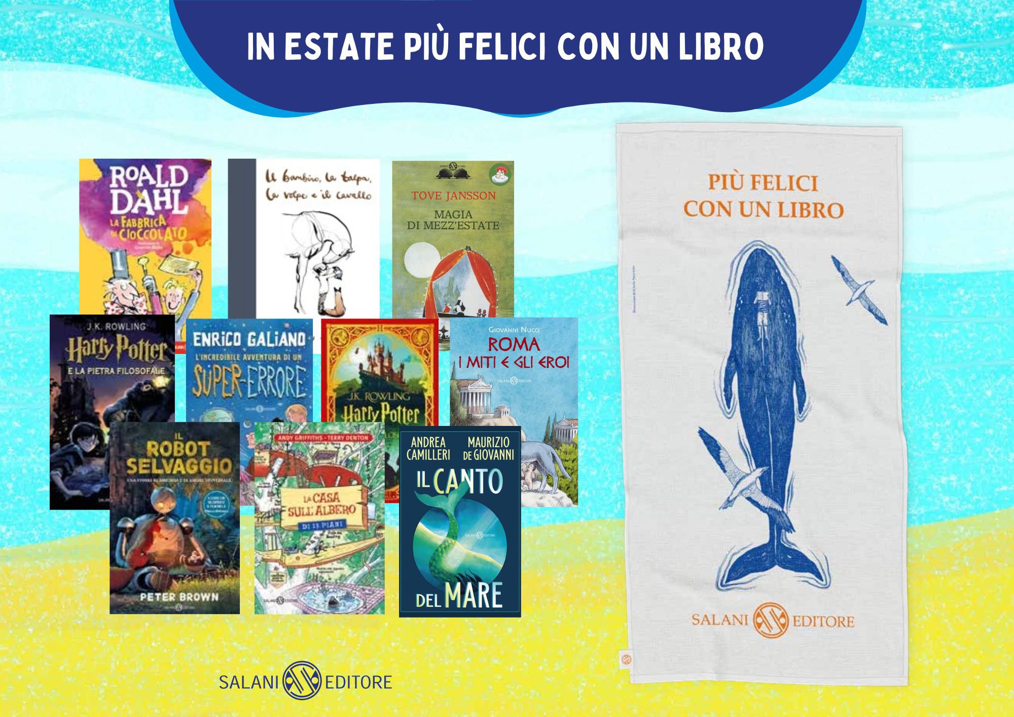 promozione editore Salani in omaggio telo mare acquistando due libri per ragazzi