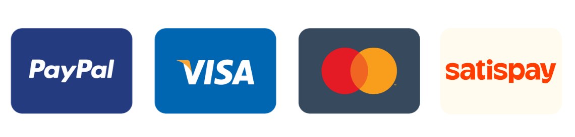 Tipologie di pagamento accettate: PayPal, Visa, Mastercard, Satispay